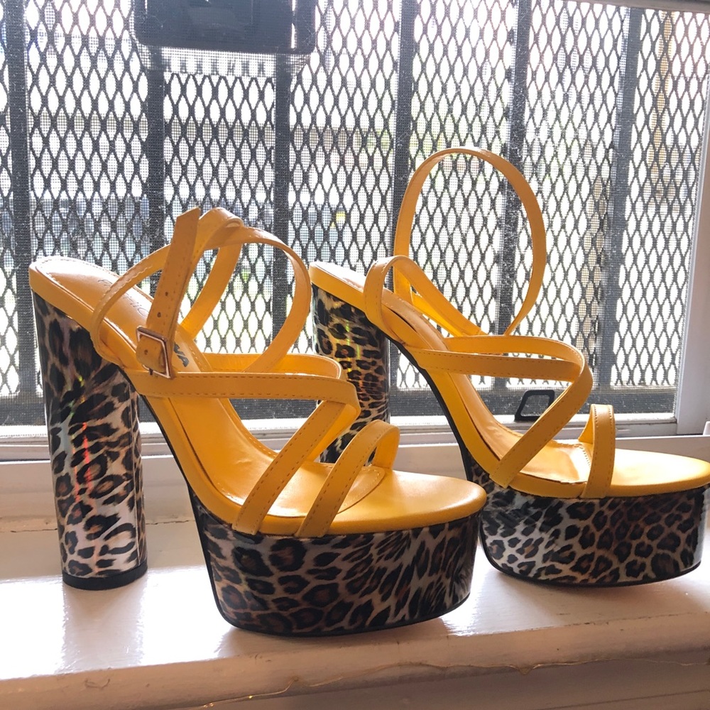 Yellow Cheetah Platform Heels